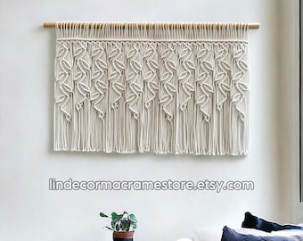 Rustic Leaf Macrame Valance: Boho Window Curtain, Wall Art