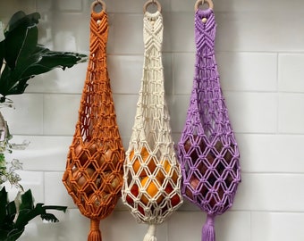 Handmade Macrame Fruit Basket: Boho Kitchen Hanging Veggie Storage