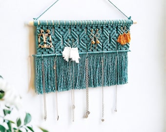 Macrame Earring Holder, Boho Tapestry Jewelry Rack, Handmade Jewelry Storage