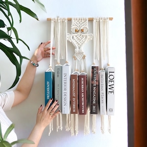 Macrame Owl Book Holder, Macrame Hanging Bookshelf, Book Storage Organizer, Owl Wall Book Holder, Unique Kids Bookshelf, Bohemian Home Decor