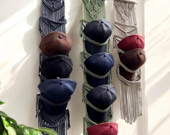 Macrame Baseball Cap Holder Pattern, Handmade Hat Rack, Wall Mount Display