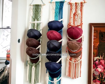 Macrame Baseball Cap Holder: Boho Hat Display Rack