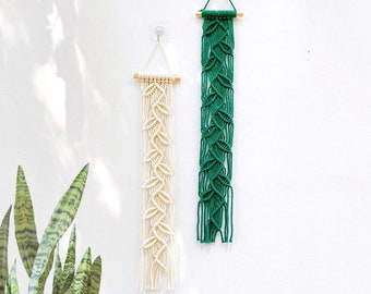 Narrow Macrame Leaf Wall Hanging, Woodland Leaf Decor, Macrame Vines, Macrame Headboard Decor, Vintage Wall Hanging Set, Log Cabin Gifts