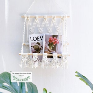 Macrame Wall Hanging Magazine Holder: Boho Book Organizer