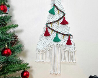 Macramé kerstboom muurhanger, boho kerstdecoratie