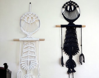 Esqueleto de macramé para colgar en la pared: decoración gótica y espeluznante para Halloween