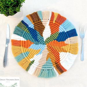 Large Round Macrame Placemat, Boho Dining Table Decor, Inspired By Rainbow Eucalyptus, Wedding Macrame Table Decor, Housewarming Gift