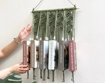 Macrame Hanging Bookshelf, Leaf Hanging Book Holder, Book Storage Organizer, Unique Book Hanger, Rustic Book Wall Decor, New Home Gift