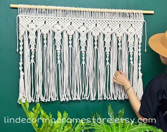 Macrame Window Valance: Boho Curtain, Vintage Wall Tapestry