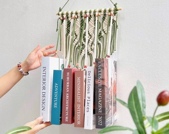 Boho Macrame Hanging Book Holder, Macrame Hanging Bookshelf, Unique Book Hanger, Rustic Book Wall Decor, Boho Wall Decor, New House Gift