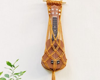 Appeso a parete per chitarra Macrame Ukulele, supporto per Ukulele Macrame, gancio per Ukulele Macrame fatto a mano, arredamento per strumenti musicali, regalo di festa