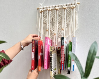 Macrame Hanging Book Shelf: Boho Wall Decor, Handmade Organizer