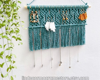 Macrame Earring Holder, Boho Tapestry Jewelry Rack, Handmade Jewelry Storage