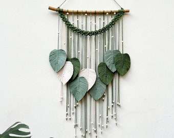 Macrame Leaf Wall Hanging: Boho Green Home Decor