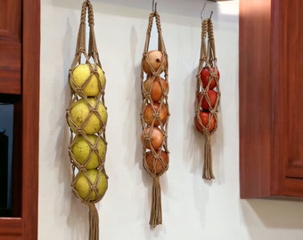 Sac de fruits et légumes en macramé, filet à oignons bohème, sac d'ail en macramé, panier de fruits pour le rangement de la cuisine, sac de légumes, sac de pomme de terre citron et pomme de terre