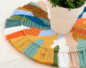 Handwoven Macrame Placemat Set, Rainbow Boho Table Decor
