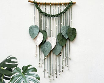 Macrame Leaves Handmade Wall Decor, Green Leaf Macrame Wall Hanging, Nursery Wall Hanging Leaves, Boho Livingroom Decor, New Home Gifts