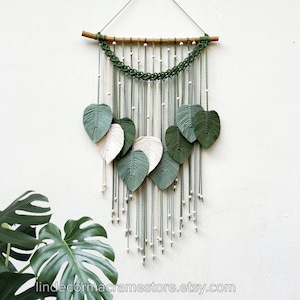 Macrame Leaves Handmade Wall Decor, Green Leaf Macrame Wall Hanging, Nursery Wall Hanging Leaves, Boho Livingroom Decor, New Home Gifts