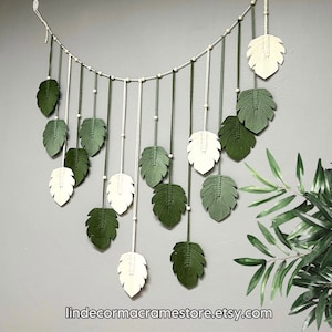 Makramee Blätter Girlande, Makramee Blatt Wandbehang, Boho Kopfteil Dekor, Handgefertigte Blatt Wimpelkette, Skandinavischen Dekor, Geschenk für Pflanzenliebhaber