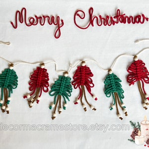 Macrame Christmas Tree Garland, Holiday Tree Banner, Bunting Garland, Christmas Garland For Mantel, Christmas Tree Ornament, Party Decor
