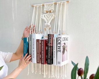 Owl Hanging Bookshelf, Macrame Book Holder, Owl Handmade Book Storage Organizer, Boho Hanging Bookshelf, Bohemian Wall Decor, New House Gift