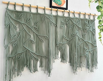 Large Macrame Leaf Window Curtain: Boho Wall Hanging