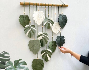 Monstera Leaves Handmade Wall Decor, Green Leaf Macrame Wall Hanging, Scandinavian Decor, Boho Nursery Decor, New Home Gift, Mother Day Gift