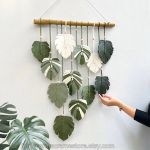 Monstera Leaves Handmade Wall Decor, Green Leaf Macrame Wall Hanging, Scandinavian Decor, Boho Nursery Decor, New Home Gift, Mother Day Gift