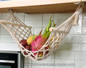 Makramowy hamak na owoce: wiszący kosz na owoce w stylu boho, do przechowywania w kuchni