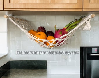 The Original Macrame Fruit Veggie Hammock, Hanging Fruit Basket, Vegetable Hammock, Under Cabinet, Kitchen Counter Space Saver, Gift For Mom