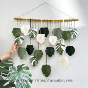 Large Macrame Green Leaves Wall Hanging: Bohemian Decor