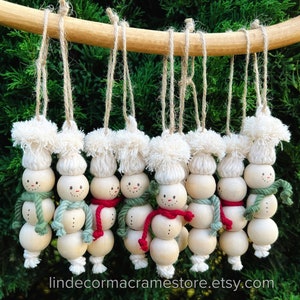 Wood Bead Snowman Ornaments, Boho Christmas Ornament, Handmade Wood Bead Snowman, Farmhouse Christmas Decor, Unique Christmas Gift