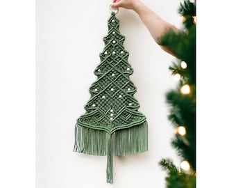 Boho Handmade Christmas Tree, Macrame Christmas Decor, Pine Tree Wall Hanging Christmas Holiday, Farmhouse Christmas Decor, Christmas Gift