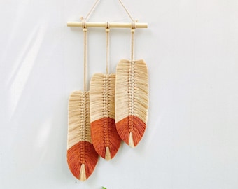 Macrame Feather Wall Hanging, Boho Wall Decor, Macrame Leaf Wall Art, Nursery Decor, Fall Leaf Wall Hanging, Modern Macrame Wall Art