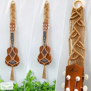 Macrame Leaf Ukulele Guitar Wall Hanging, Ukulele Holder, Handmade Macrame Ukulele Guitar Hanger, Instrument Hanger, Ukulele Player Gift