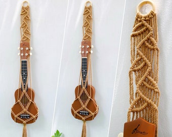 Macrame Leaf Ukulele Guitar Wall Hanging, Ukulele Holder, Handmade Macrame Ukulele Guitar Hanger, Instrument Hanger, Ukulele Player Gift