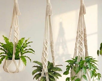 Macrame Plant Hanger: No Tassel Hanging Planter, Boho Tropical Decor
