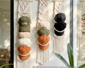 Macrame Baseball Cap Rack, Boho Hat Hanger, Cap Display Space Saving Organizer, Christmas Gift