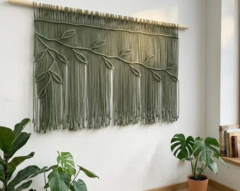 Large Macrame Leaf Curtain: Boho Window Valance Decor