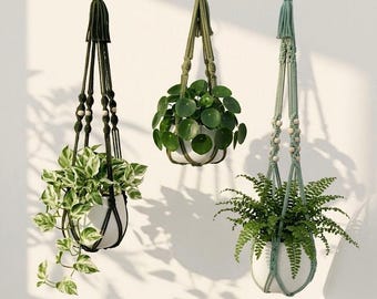 Minimalist Macrame Plant Hanger, Modern No Tail, Indoor Hanging Planter