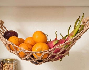 Macrame Fruit Hammock under Cabinet, Boho Kitchen Hanging Fruit Basket, Vegetable Holder, Housewarming Gift