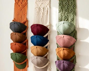 Macrame Baseball Cap Rack: Boho Hat Organizer, Wall Display