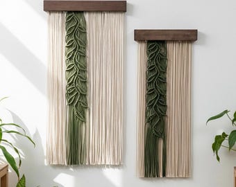 Macrame Leaf Vine Wall Hanging, Yarn Wall Hanging, Narrow Vine Wall Art, Modern Fiber Art, Tropical House Decor, Spring Home Art, Mom Gift