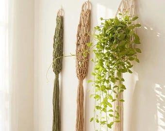 Macrame Plant Hanger With Tassel, Boho Indoor Wall Pot Holder, Plant Lover Gifts