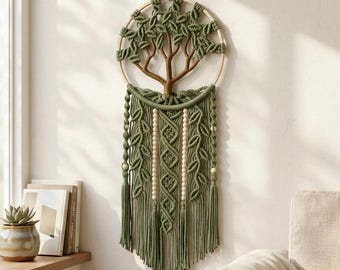 Large Macrame Tree of Life: Boho Green Leaves Wall Hanging