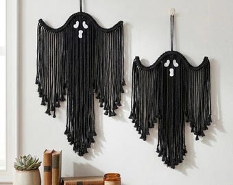 Black Macrame Ghost Wall Hanging, Halloween Wall Decor, Spooky Gothic Home