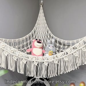 Macrame Stuffed Animal Toy Holder, Crochet Corner Hammock, Stuffed Animal Storage, Squishmallow Hammock, Boho Toy Storage, Baby Girl Gift