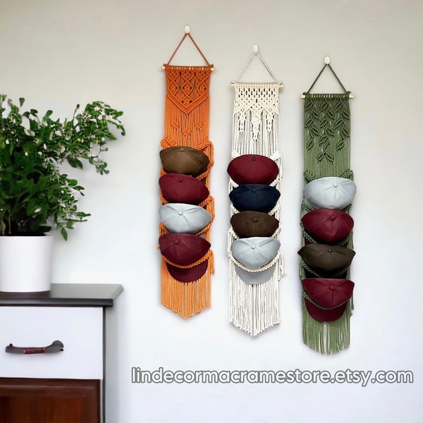 Macrame Baseball Hat Rack, Baseball Cap Hanger, Wall Hat Display Rack, Boho Cap Hat Storage, Eclectic Home Decor, Christmas Gift For Him