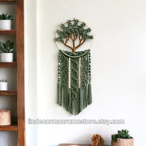 Grüne Blätter Makramee Baum des Lebens: Boho Wandbehang