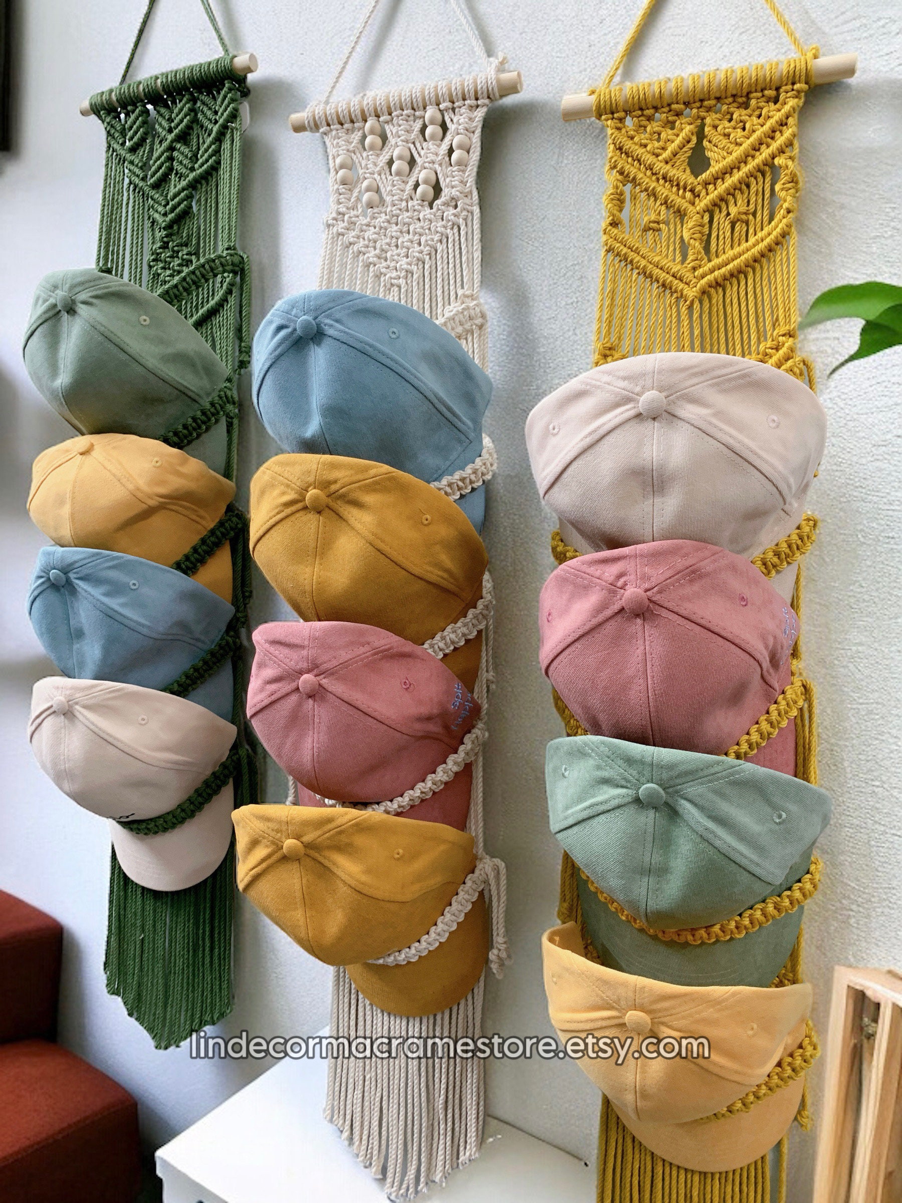 Makramee Hutaufhänger Lila - Boho Kappen Organizer Produktbild-Vorschau 5